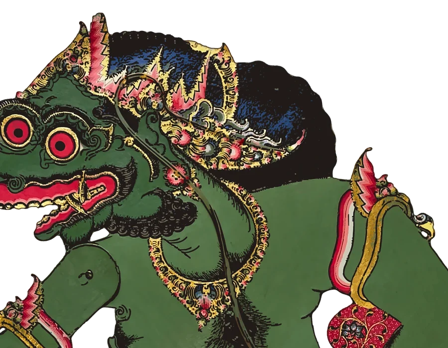 Detail kepala wayang No. 3: makutha, tatahan dan sunggingan